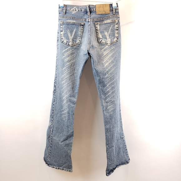 Vintage Y2K Studded Abstract Print Flared Jeans - Picture 4 of 12